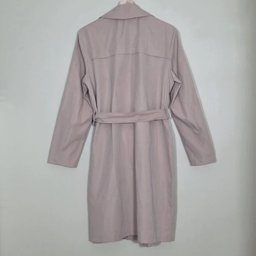 Vero Moda Wrap Coat Womens L Beige Belted Mid Length Pockets Lightweight Preppy